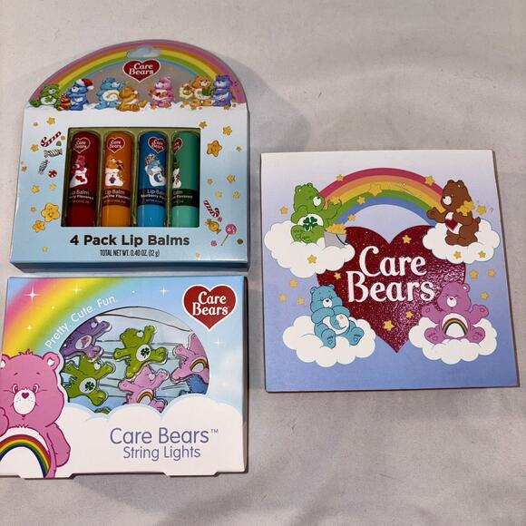 Care Bears Bundle: Lip Balm Set of 4, Wooden Shelf Sign AND String Lights NEW - Picture 2 of 9